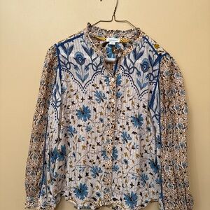 Sundance Blue and Brown Floral Blouse